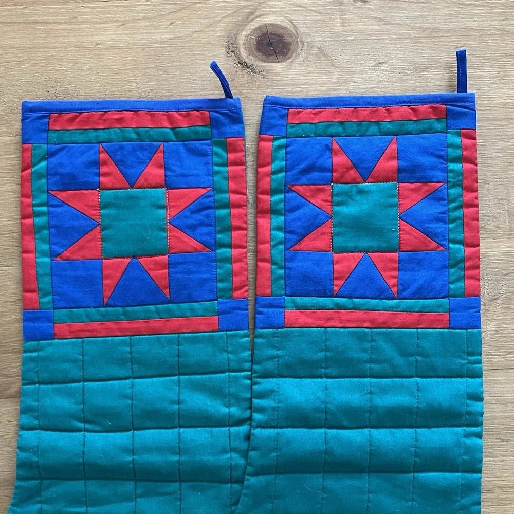Set of 2 Quilted Christmas Stockings Patchwork Star Farmhouse Barn Quilt Rustic